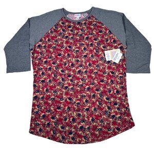 LuLaRoe Women's Raglan 3/4 Sleeve Red Blue Floral Print Baseball Tee XL Unicorn